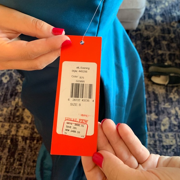 NWT Monique Lhuillier mesh inset ball gown in teal - Picture 8 of 8